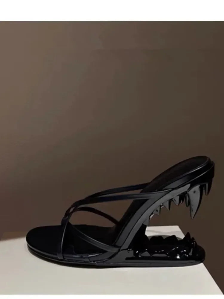 2026 Summer New Metal Tiger Teeth Single Shoes, High Heels, Fashion Show, Women's Wear, Size 44 Women's Sandals LadyShow.Store