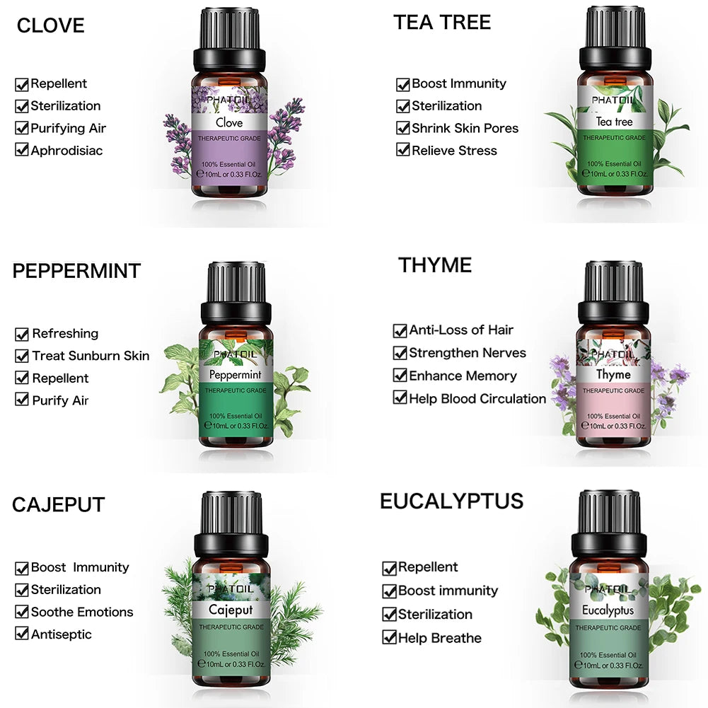 PHATOIL 10ml Ginger Essential Oil for Perfume Candles Making Spa Massage Humidifier Rose Jasmine Pine Needles Tangerine Thyme Pi-Mart