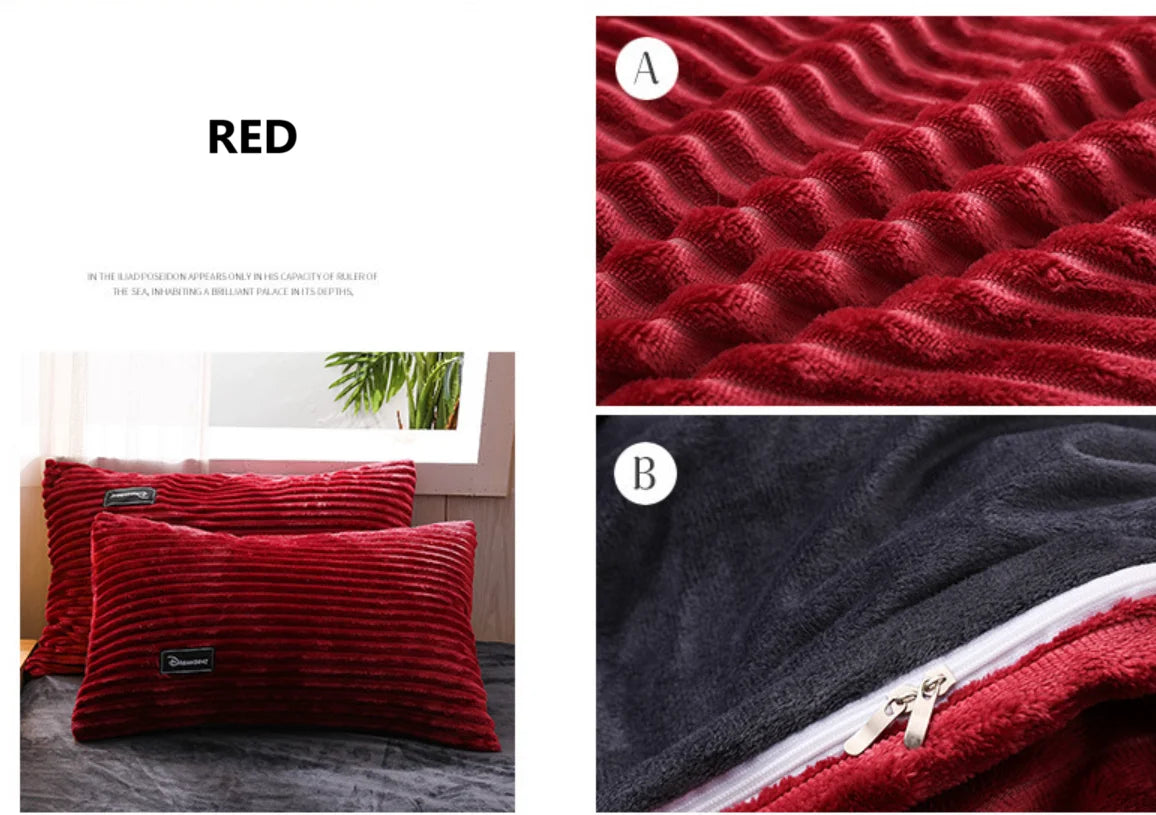 Warm Winter Duvet Cover Bedding Set Thick Solid Color Velvet Double Soft Quilt Cover Twin Queen King Comforter Cover Sets 220*24 Pi-Mart