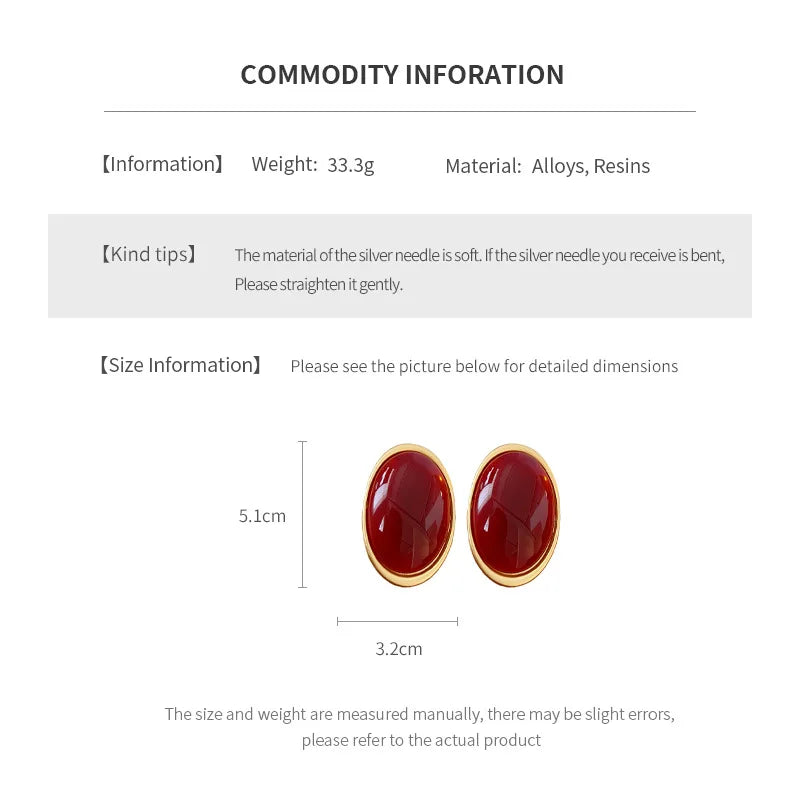 Anchor Red Geometric Oval Stud Earrings for Women Personality Versatile Resin Earrings Simple Fashion Jewelry Wholesale Gifts N1 Pi-Mart