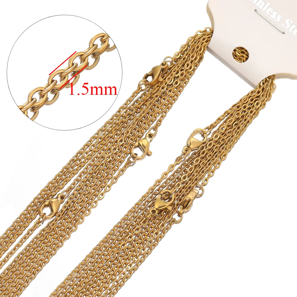10pcs 50cm 2mm Gold Color Stainless Steel Link Chains Necklaces Fashion Jewelry Cuban Chains Wholesale Chain DIY Crafts Supplies Pi-Mart