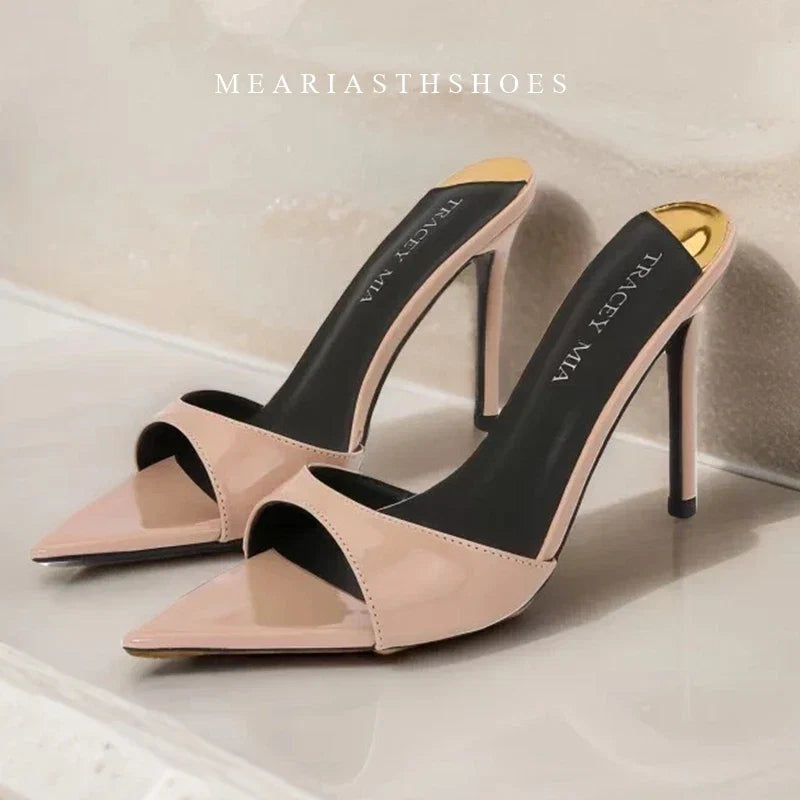 12/10cm pointed Open Toe High Heel Shoes Woman Summer OutsideSlipper Party Stiletto Luxury Designer Patent Leather Women Sandals LadyShow.Store