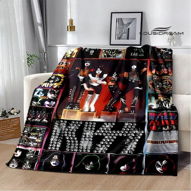 Kiss Band Printed Blanket picnic blanket Warm Blanket Flannel Home Travel Blanket throw blanket bed linings Birthday Gift Pi-Mart