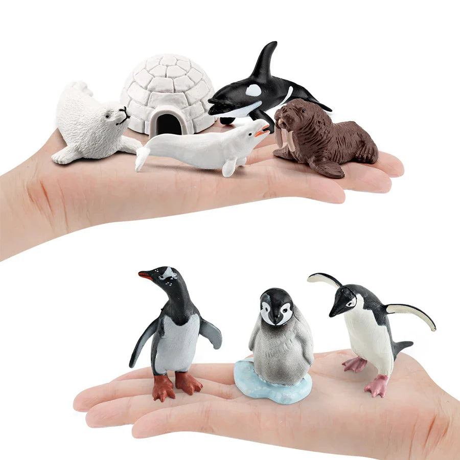 Realistic Mini Ocean Animal Figurines Plastic Marine Sea Creatures Whale Shark Dolphin Turtle Penguin Model Playset Gift for Kid LadyShow.Store