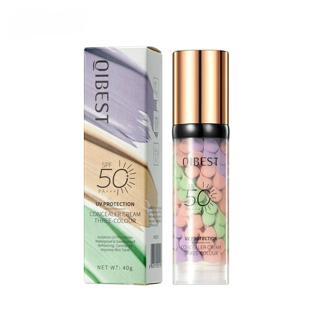 Face Makeup Primer Tri-color Cream Contour Color Isolation Waterproof Makeup Foundation Natural Makeup Base Cream 40g Tri Light Beauty