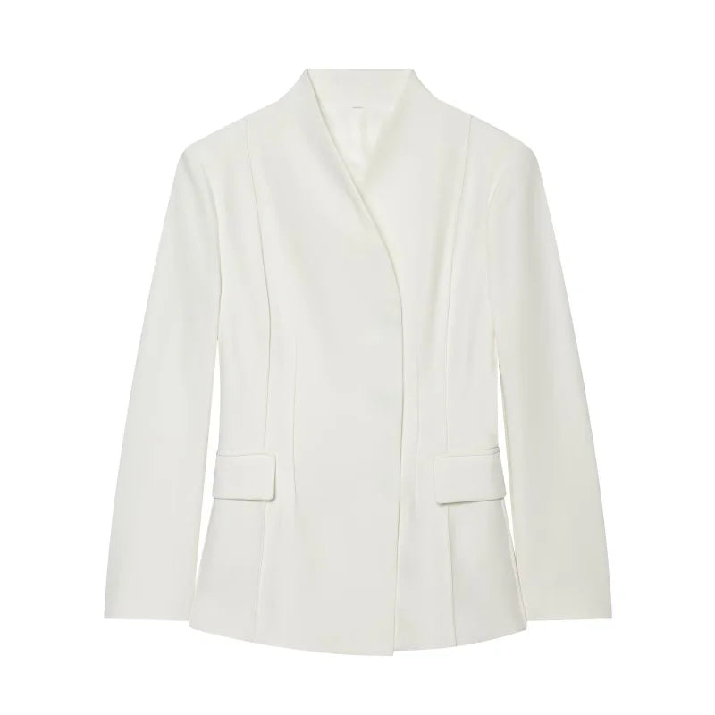 ETJ 2025 women's new fashion design three-dimensional cut high collar slim suit jacket & matching casual trousers LadyShow.Store