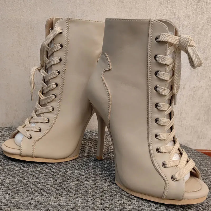 Genuine leather Customizable boots European Style Sexy Thin High Heel Jazz Dance Sandal for Women Open Toe Ladies Dancing Shoes LadyShow.Store