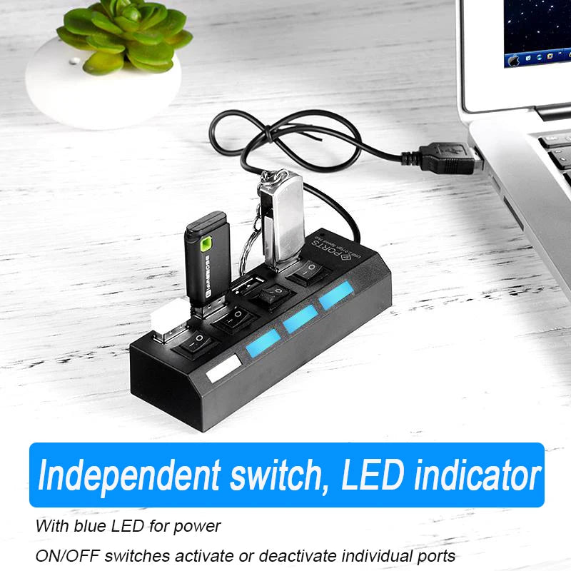 High Speed 4/7 Ports USB HUB 2.0 Adapter Expander Multi USB Splitter Multiple Extender with LED Lamp Switch for PC Laptop Pi-Mart