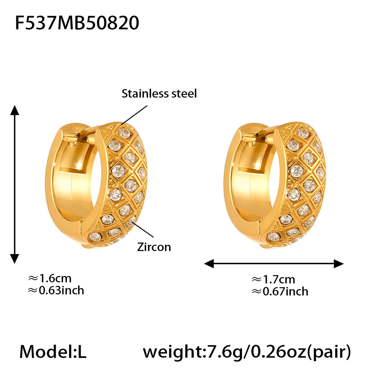 Liora Stainless Steel Zircon Women Hoop Earrings Metal Texture PVD Gold Plated Hypoallergenic Wedding Banquet Earrings Jewelry Pi-Mart