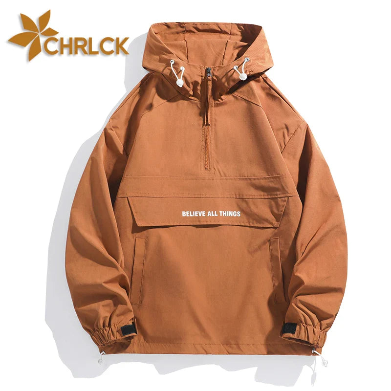CHRLCK Men Hiking Jacket Outdoor Waterproof Fishing Hooded Sport Jacket Adjustable Drawstring Travel Jacket Mountaineering Coats LadyShow.Store