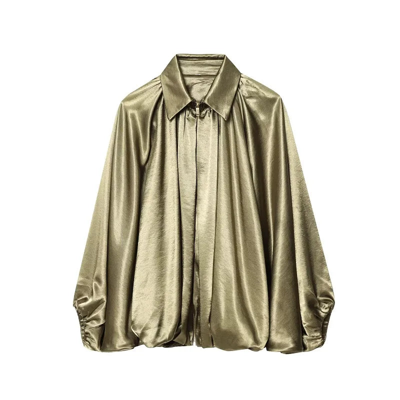 MUJER Ruched Bomber Jackets for Women Puffy Oversized Jacket Woman Summer Coats Demi-season Jacket for Women New in Outerwears LadyShow.Store