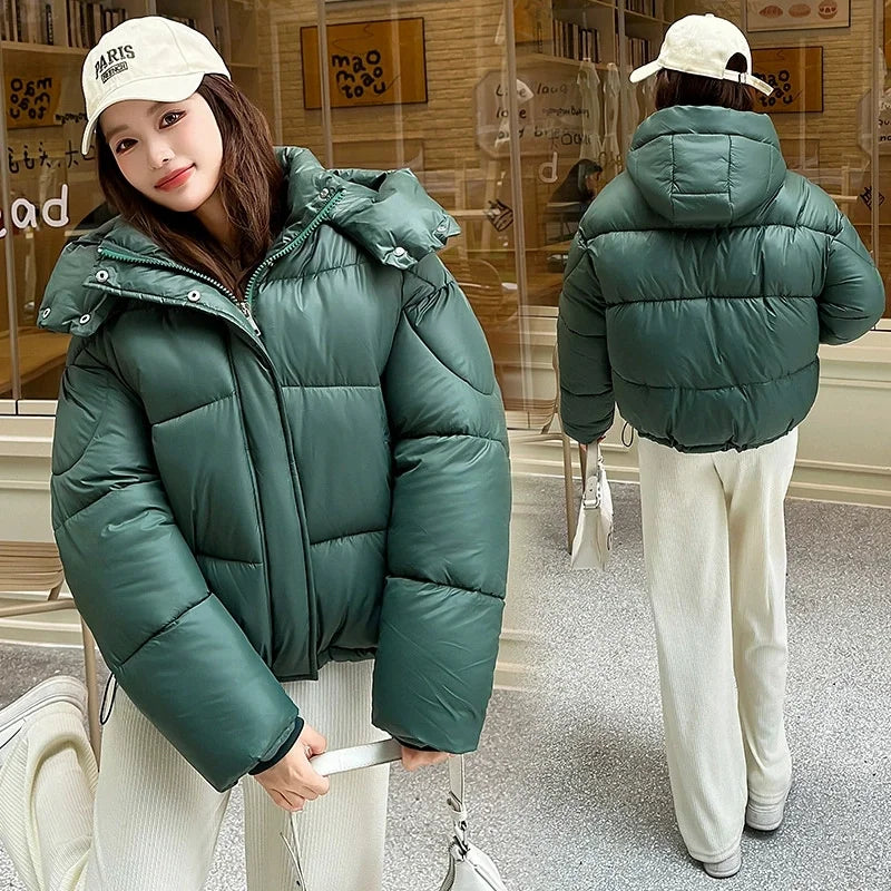 2026 Winter Women Thicke Cotton Coat Loose Hooded Puffer Jacket New Cropped Down Cotton Padded Coat  Female Parkas Outwear LadyShow.Store