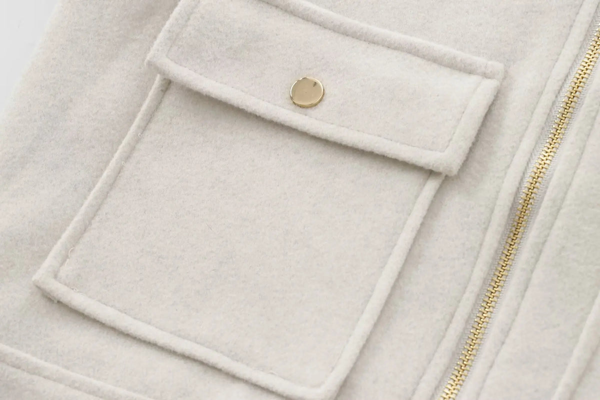 Women's Zipper Jacket Coat New Winter Long Sleeve Pocket Outerwear Coat Short Street Elegant Women's Jacket Pi-Mart