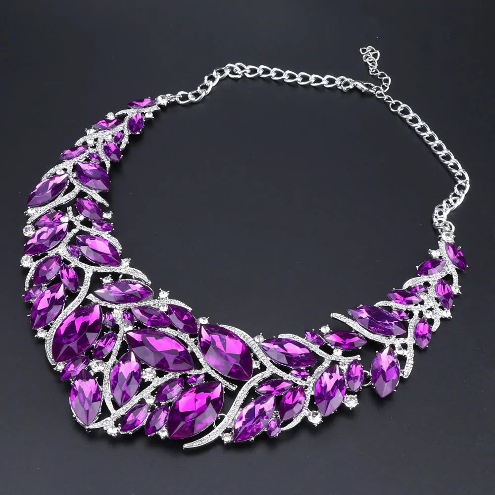 Bridal Jewelry Sets Wedding Engagement Necklace Earrings Sets for Brides Party Costume Decoration Jewellery Women Pi-Mart
