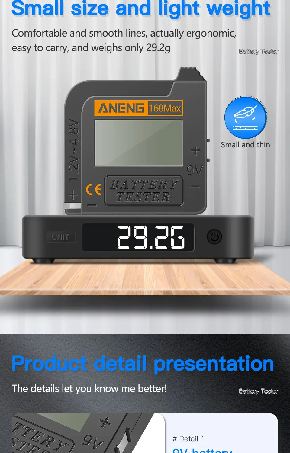 ANENG 168MAX Self Powered Digital LCD Battery Checker AA AAA C D 9V Button Cell 18650 Lithium Cell Voltage Capacity Test Tool Pi-Mart