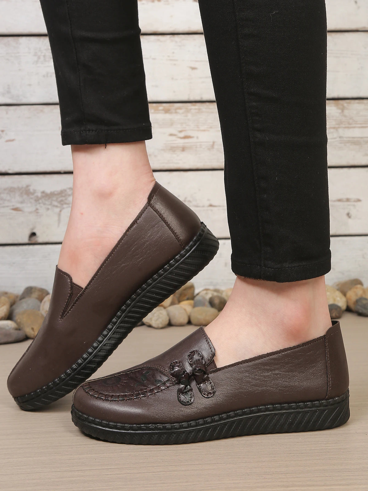 Women's Leather Flat Shoes, Spring and Autumn Women's Loafers, Single Classic Mom Shoes, Anti-Slip Comfortable and Free Shipping Pi-Mart