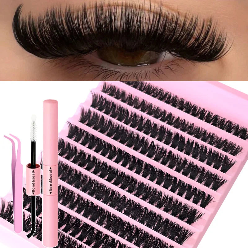 DIY Eyelash Extension Kit Individual Lashes Cluster Mix Lash Clusters with Lash Bond and Seal and Lash Accessories LadyShow.Store