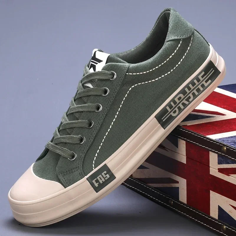 2026 New Men Canvas Shoes Breathable Outdoor Mens Casual Shoes Comfortable Spring Autumn Cloth Flat Shoes Black Walking Sneakers Pi-Mart