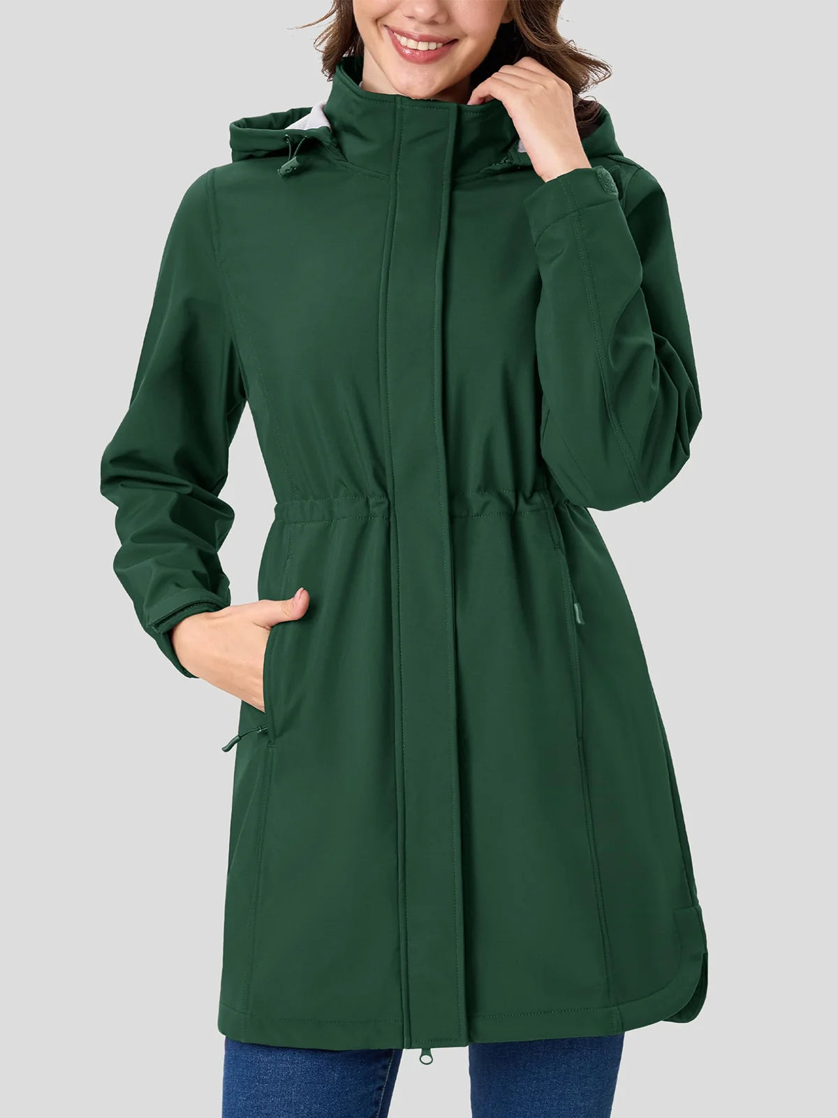 TACVASEN Women's Long Hooded Jacket Fleece Lined Softshell Jacket Waterproof Windproof Hiking Jacket Rain Coat Windbreaker Parka Pi-Mart