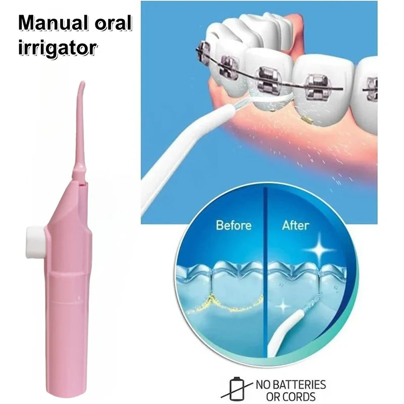 Portable High Pressure Oral Irrigator Household Dental Floss Manual Water Toothpick for Teeth Cleaning Tri Light Beauty