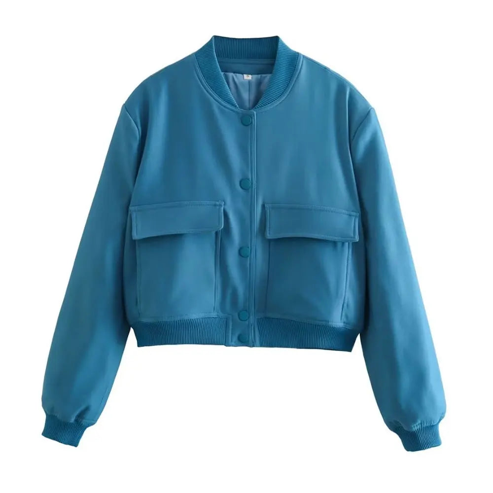 Women Fashion With Pockets Bomber Jacket Coats Vintage Long Sleeve Front Button Casual Female Outerwear Chic Tops LadyShow.Store