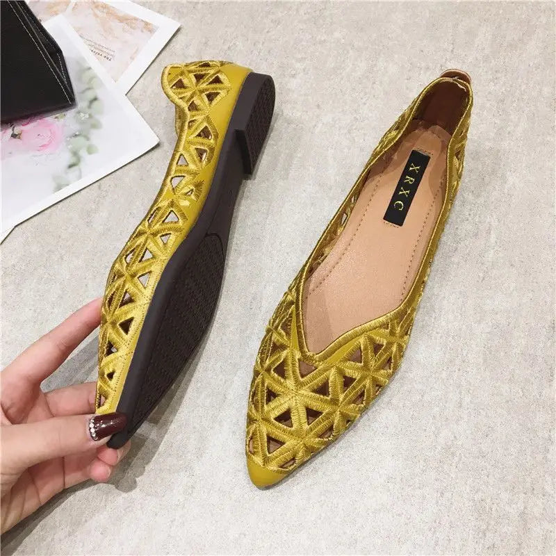 Flat Shoes Women 2026 Summer Pointy Joker Hollow Leisure Commuter Flat Spring Elegant Women's Shoes Breathable Hole Shoes Pi-Mart