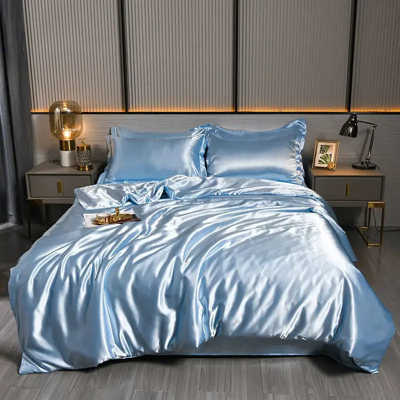 Luxury 100% Silk Bedding Set with Duvet Cover Set Double King Queen Size Bedding Cover Kit 4pcs Bed Cover Bed Linen Sets Pi-Mart