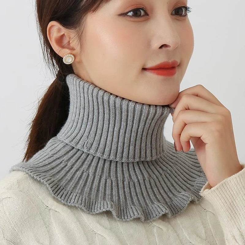 Warm Knitted Fake Collar Women Thicken Turtleneck Ruffles False Collars Detachable Neck Guard Winter Windproof Fake Collar Pi-Mart