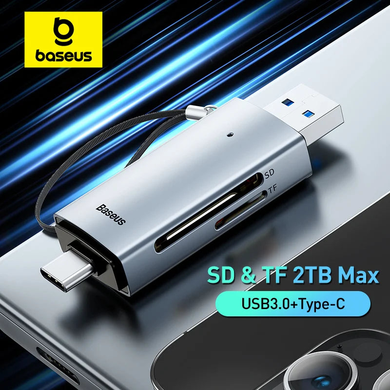 Baseus Card Reader USB C & USB3.0 to SD Micro SD TF Memory Card Device 104MB/s 2TB Smart Cardreader for Laptop Accessories Pi-Mart