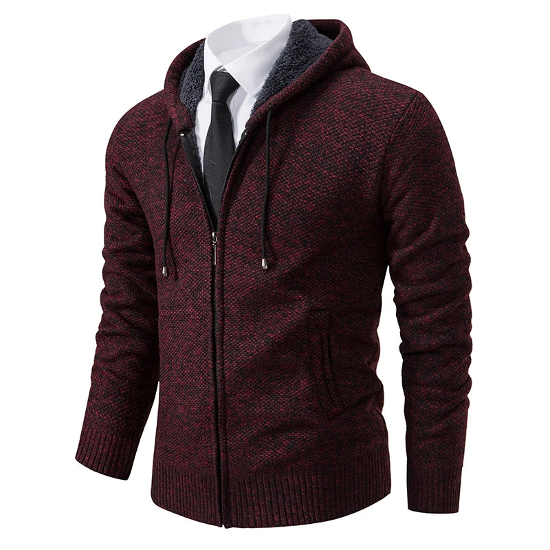 Autumn And Winter New Jersey Men's Casual Sports Coat Solid Color Stand Collar Wweater Grab Fleece Warm Zipper Cardigan Pi-Mart