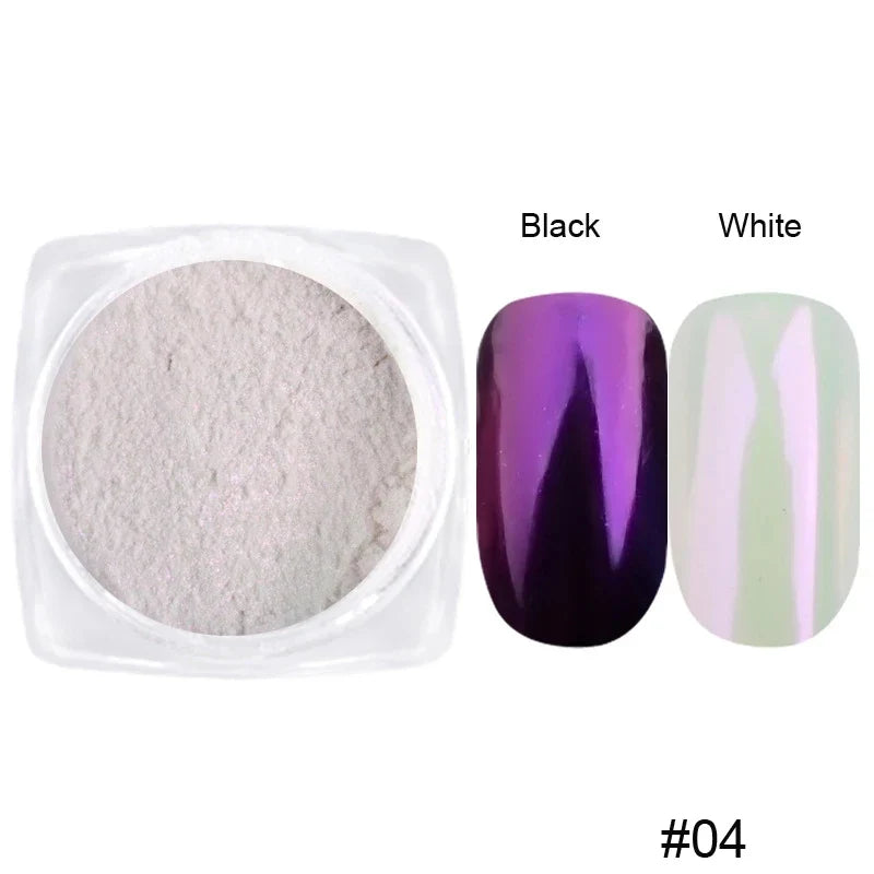 12Pcs/Set Aurora White Nail Mirror Powder 0.3g/Jar Shimmer Moonlight Chrome Pigment Dust for UV Gel Polish Manicure Decorations Tri Light Beauty