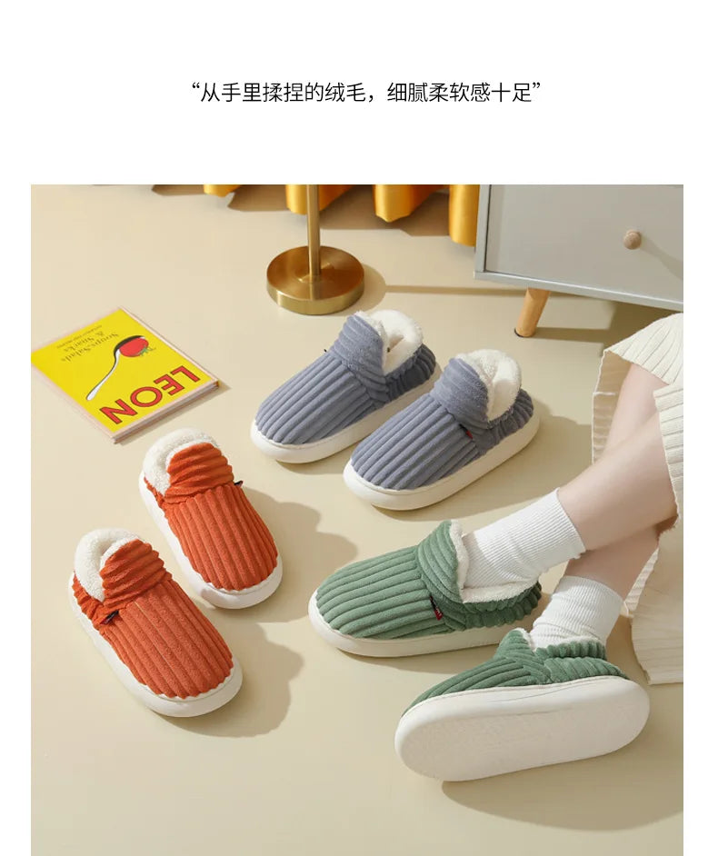 Evshine Soft Sole Slippers For Women Winter Fashion Women Fur Slippers Fuzzy Plush Men Slippers Warm Furry Women Cotton Shoes Pi-Mart