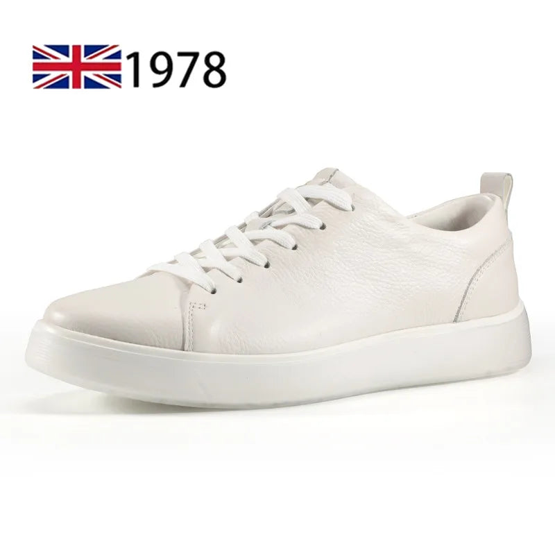 Men Casual Leather Shoes, Business Genuine Leather Shoes Men Thick-soled Sports White Versatile Board Shoes Pi-Mart