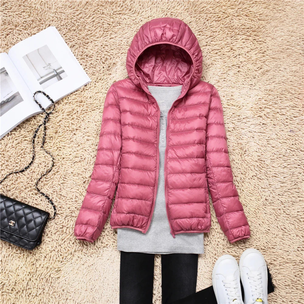 Women Puffer Jacket 15 Colors Plus Size 5XL 6XL 7XL 2025 New Spring Autumn Female Ultra Lightweight Packable Hooded Down Coats LadyShow.Store