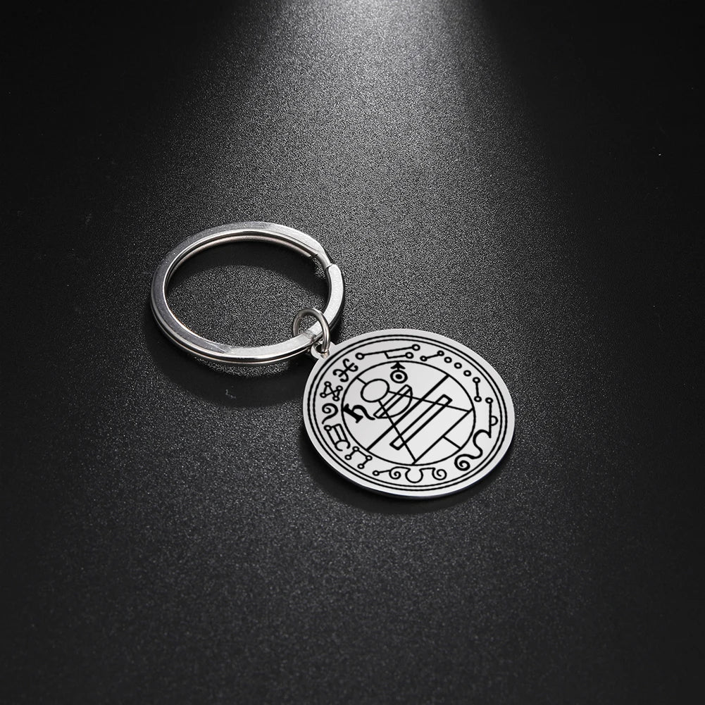 Dawapara Protection Secret Seal of Solomon Pendant Keychain Witchcraft Hexagram Wealth Fortune Amulet Stainless Steel Jewelry Pi-Mart