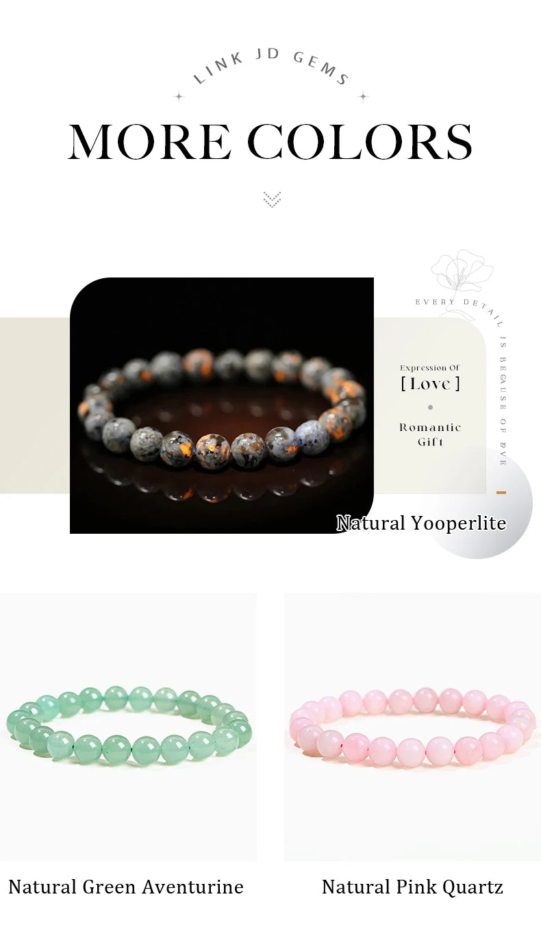JD Natural Stone Beads Bracelet Amethyst Tiger Eye Crystal Quartz Agate Gem Beads Bangles Women Men Reiki Healling Jewelry Gift Pi-Mart