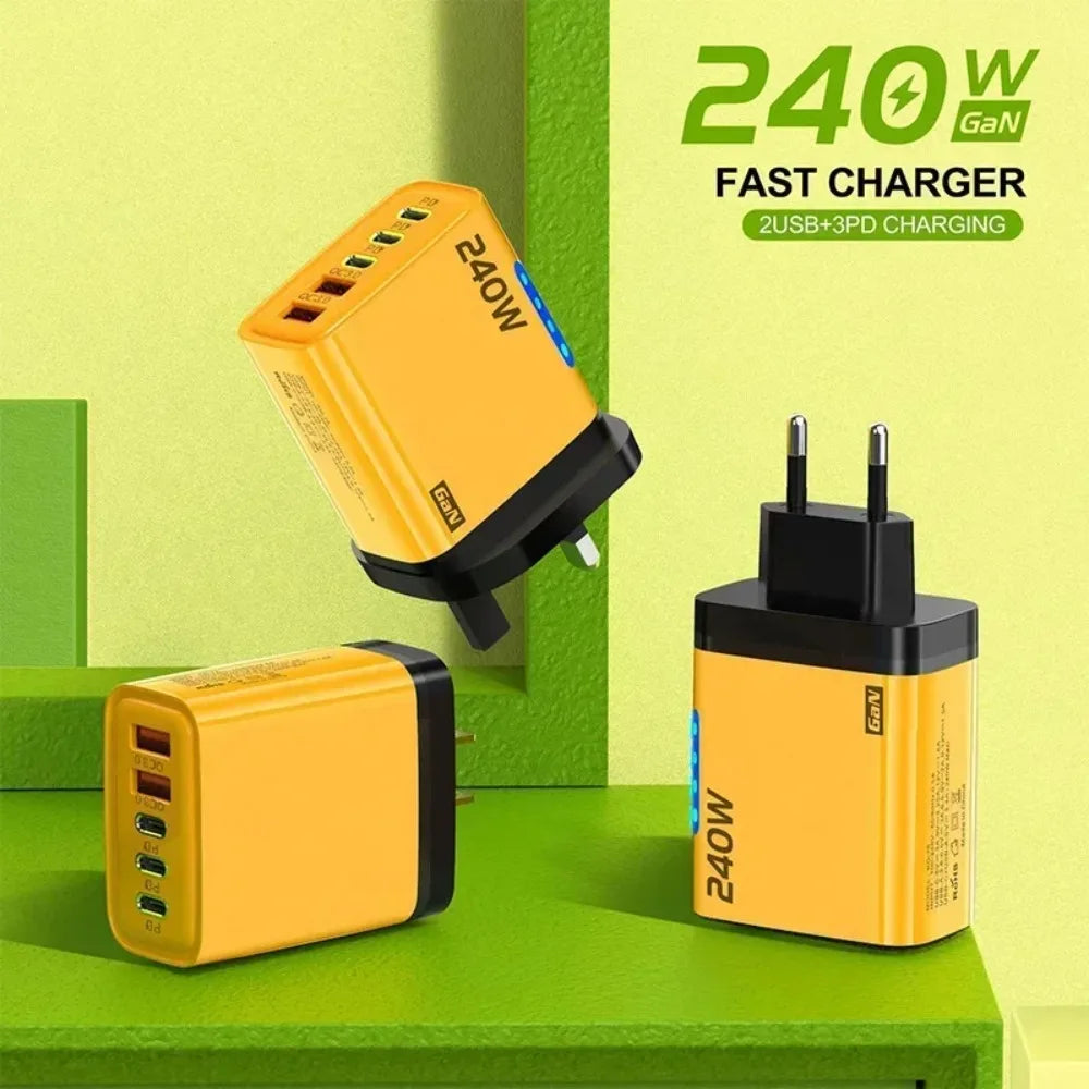 Type C USB 240W Fast Charging Charger GaN USB C Phone Charger Wall Adapter Quick Charge 3.0 With PD Cable For iPhone 17 Samsung Pi-Mart