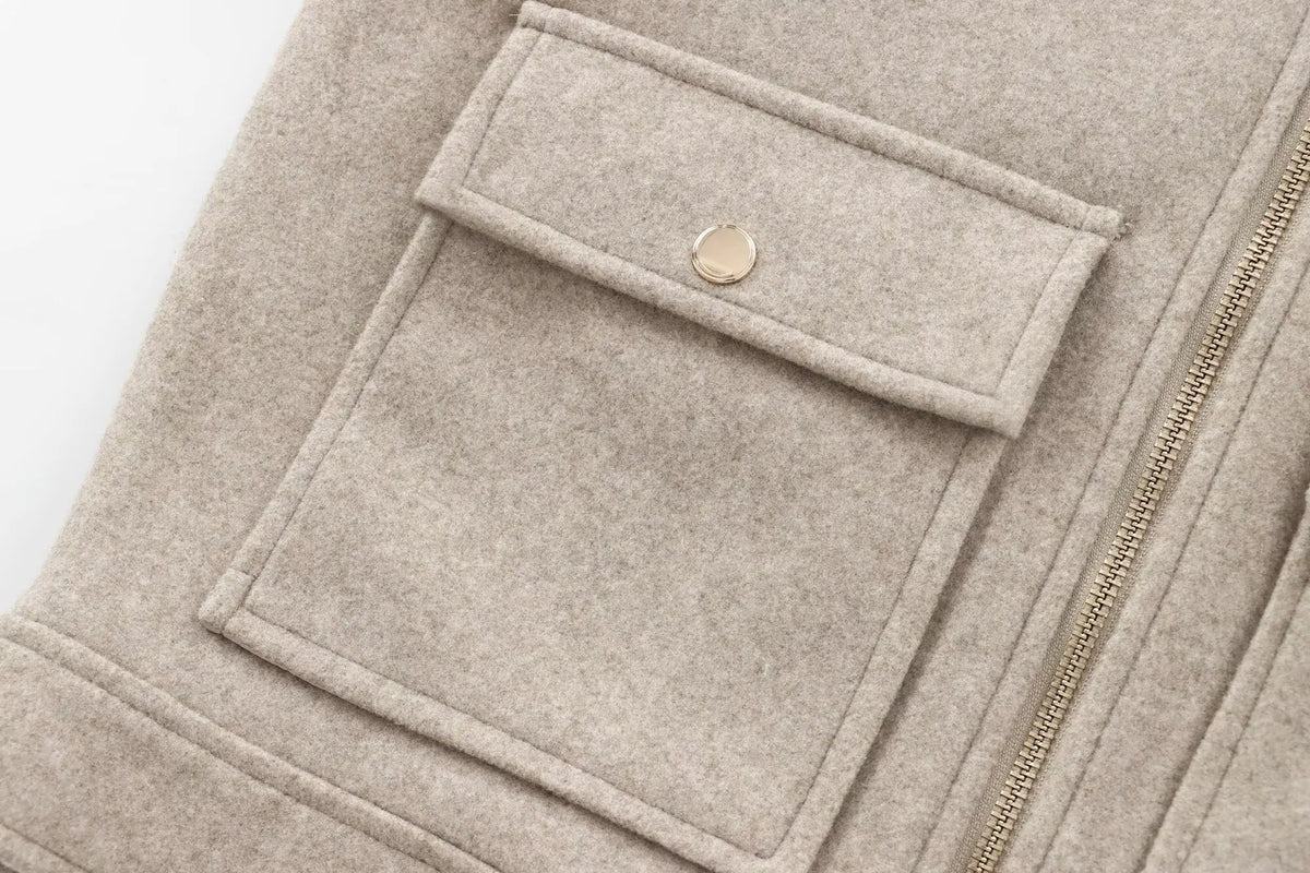 Women's Zipper Jacket Coat New Winter Long Sleeve Pocket Outerwear Coat Short Street Elegant Women's Jacket Pi-Mart