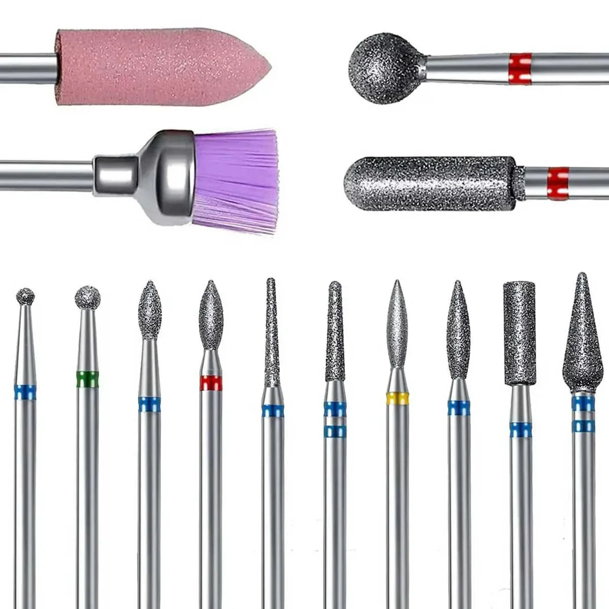 14pcs/set Nail Drill Machine Bit Nail Gel Removal Polishing Tools Pedicure Manicure Rotary Grinding Buffer Polisher Tri Light Beauty