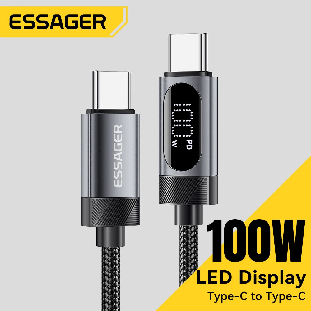 Essager Digital Dispaly USB C Cable For iPhone 17 16 15 Xiaomi Huawei 100W PD Fast Charging For Macbook iPad Type C to C Cable Pi-Mart