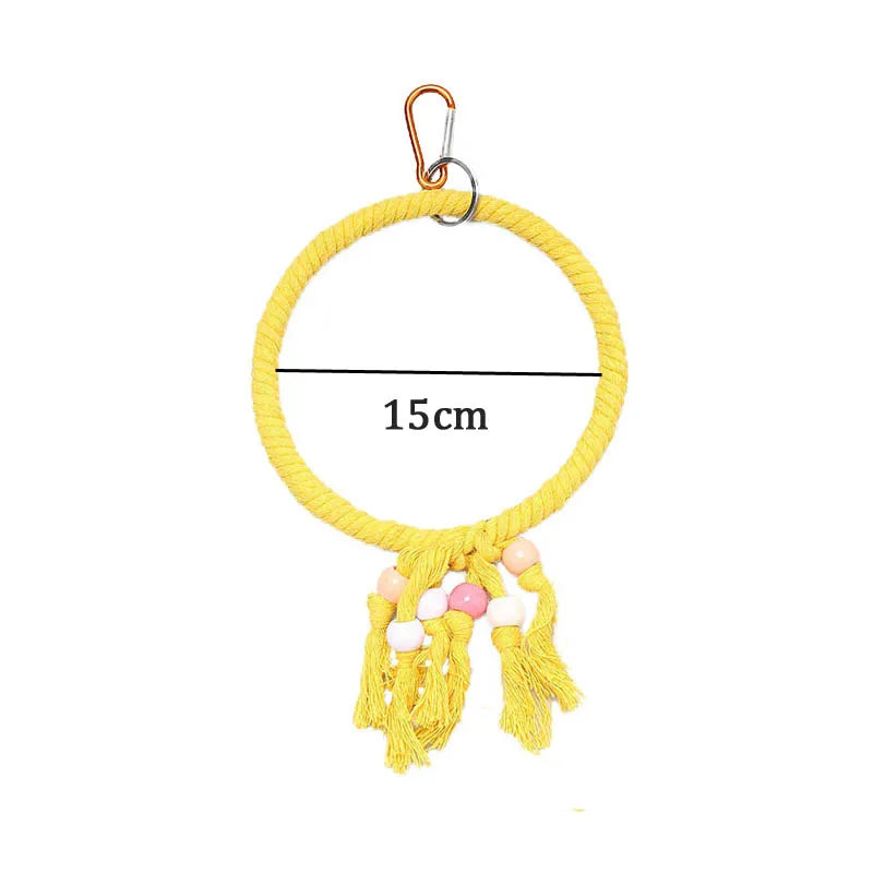 Wooden Bird Toys Small Parrot Chewing Training Toys Cotton Rope Swing Hanging Ring Bell Bird Cage Climbing Ladders Pet Supplies Pi-Mart