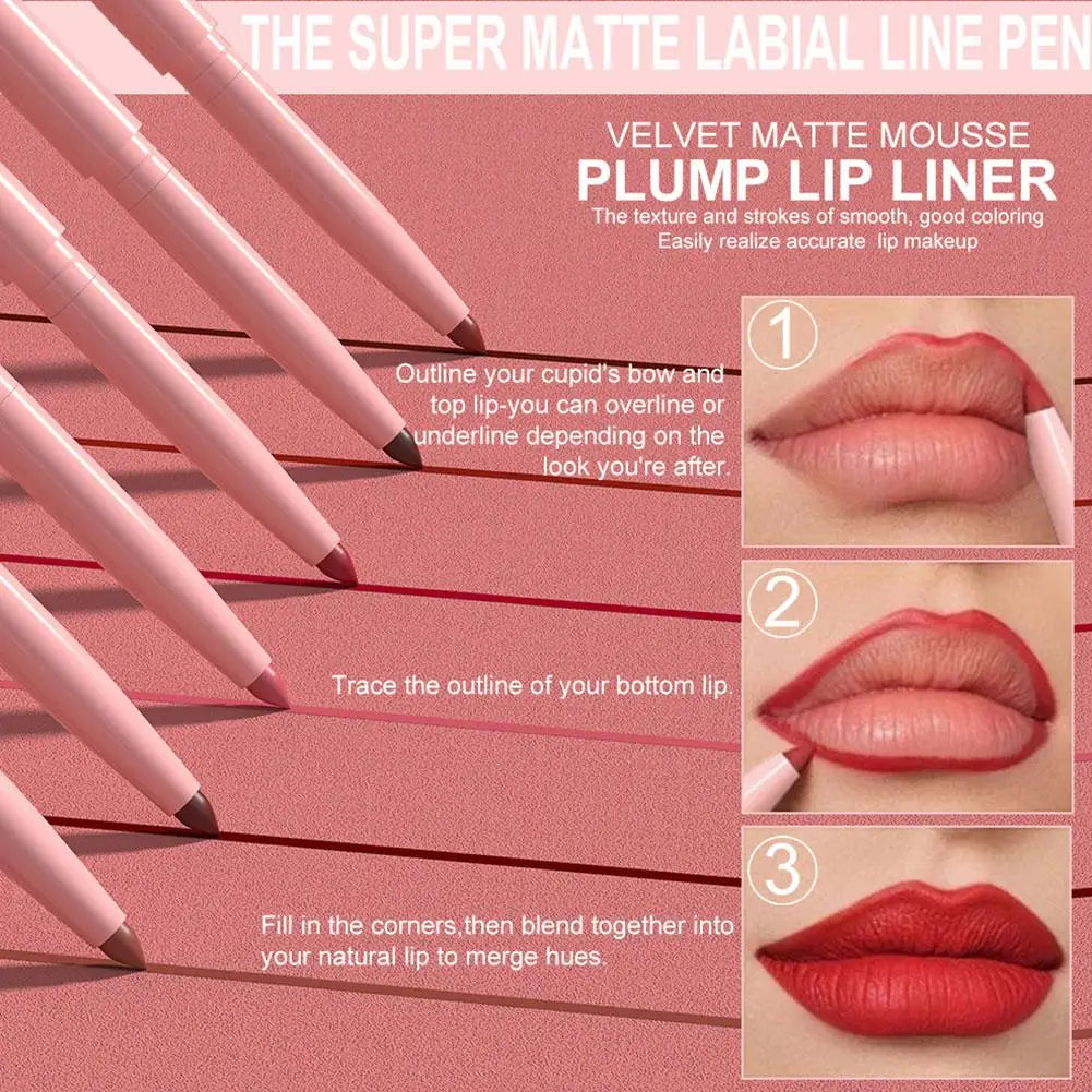 6Pcs Velvet Matte Lip Liner Pencil Set High Pigment Smooth Silky Texture Easy to Color & Define Lip Contours Daily Lip Makeup Pi-Mart