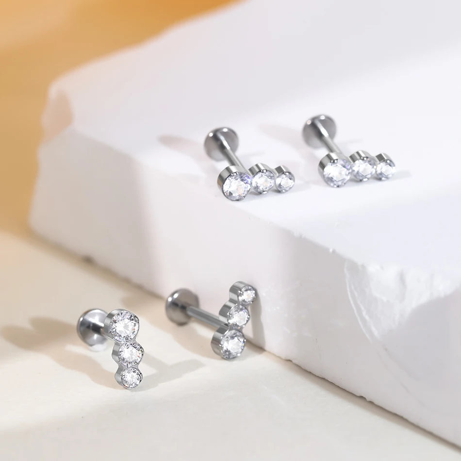1Pc G23 Titanium Cartilage Stud Earrings for Women Lip Stud Labret Piercing Helix Daith Piercing Body Jewelry Pi-Mart