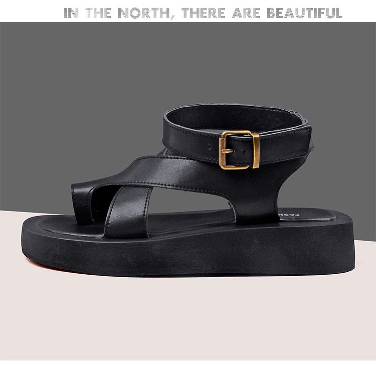 AIYUQI Sandals Women Genuine Leather 2026 Summer New Clip Toe Sandals Ladies Roman Women Shoes Muffin Sandals WHS MTO Pi-Mart