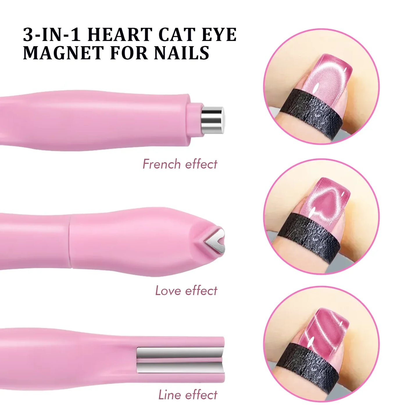 3 in 1 Cat Eye Nail Magnetic Stick Love Heart Snake Pattern French Cat Eye Nail Magnet UV Gel Polish Effect Manicure Design Tool Tri Light Beauty