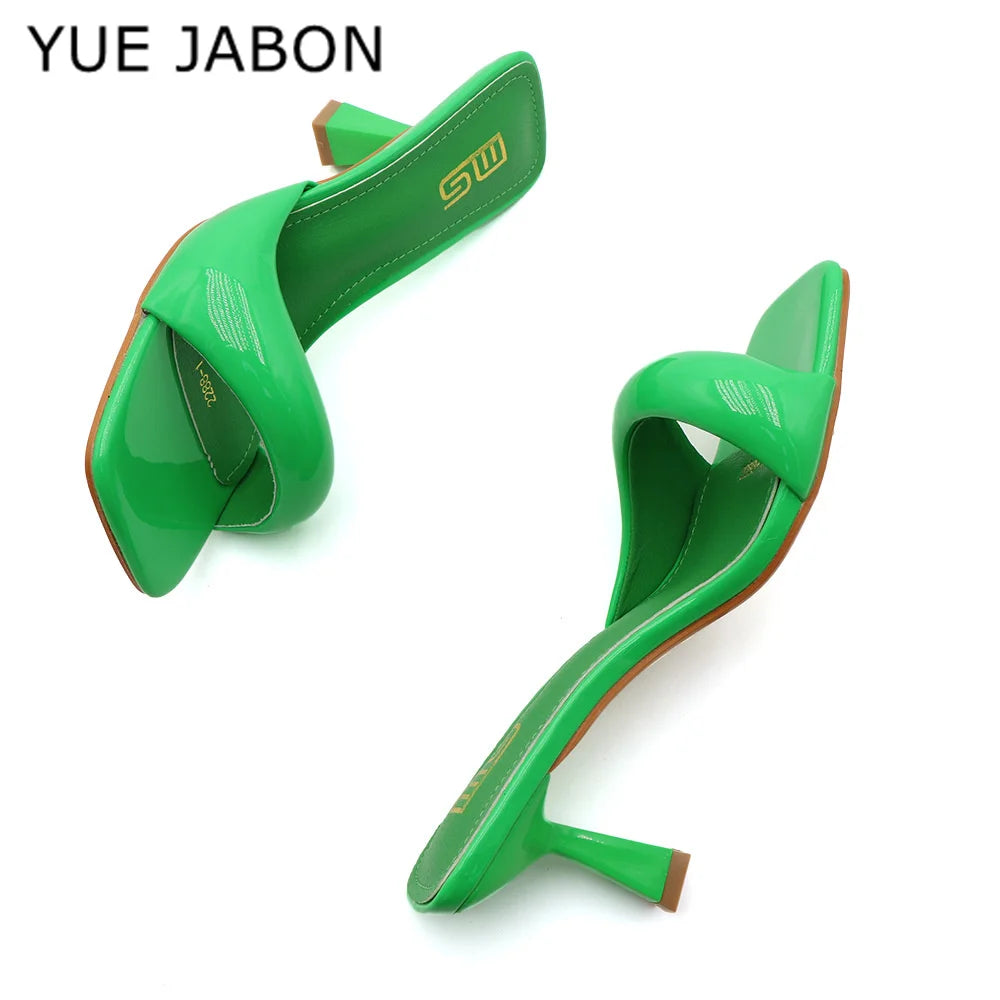 Black Red High Heel Slippers Women Open Toe Slingback Sandals Female Pumps Square Toe Summer Simple Designer Heeled Sandals LadyShow.Store