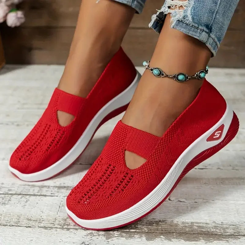 Women's shoes Solid Color Breathable Sneakers, casual sneaker women's summer sneakers, Low-top Knitted Casual Shoes Mom Shoes LadyShow.Store