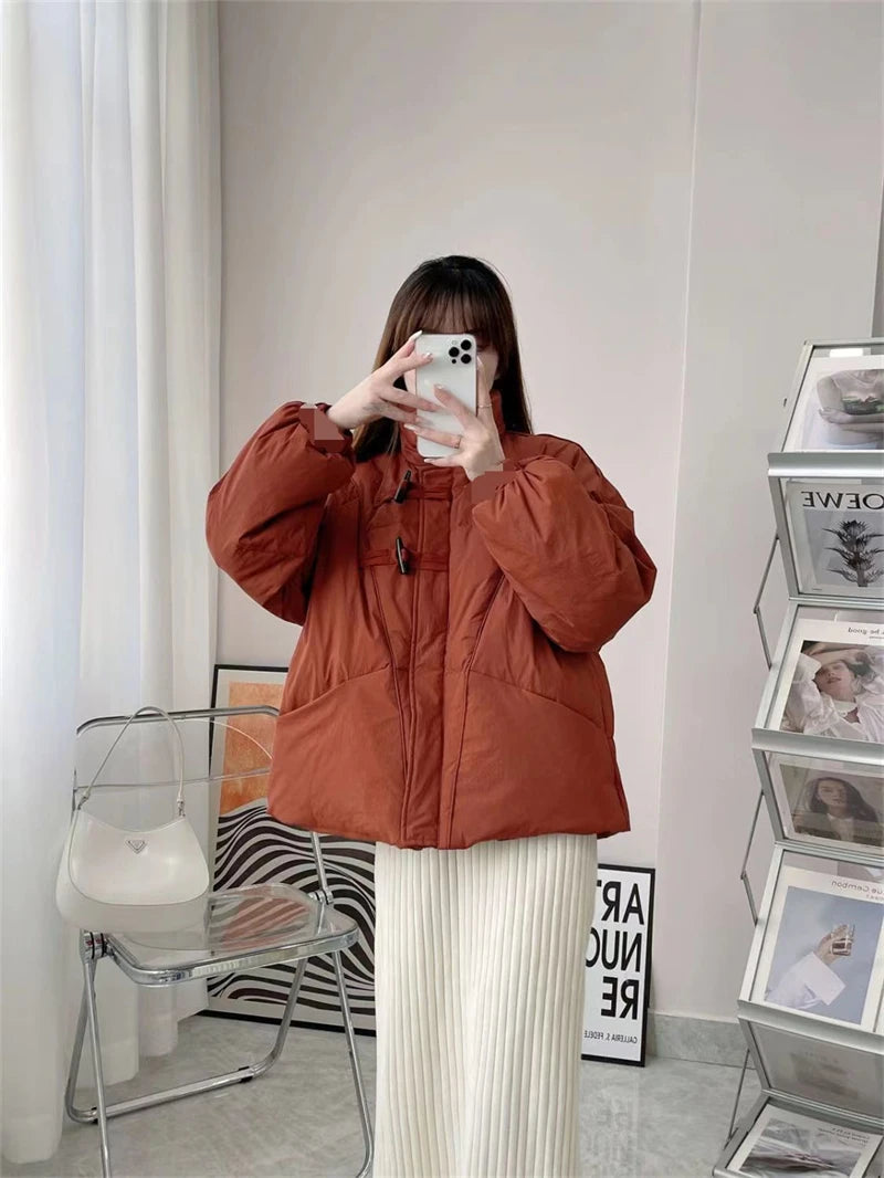 Women's Jacket New Korean Version Stand Collar Short Cotton-padded Jacket Thickening Warm Parkas Winter Vintage Coat Pi-Mart