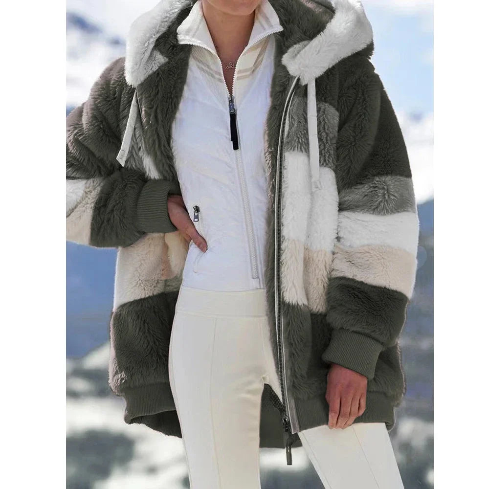 Oversized Jacket for Women Coat 2025 Autumn Winter Warm Plush Pocket Hooded Streetwear Loose Lady Zipper Cashmere Outerwear Coat LadyShow.Store