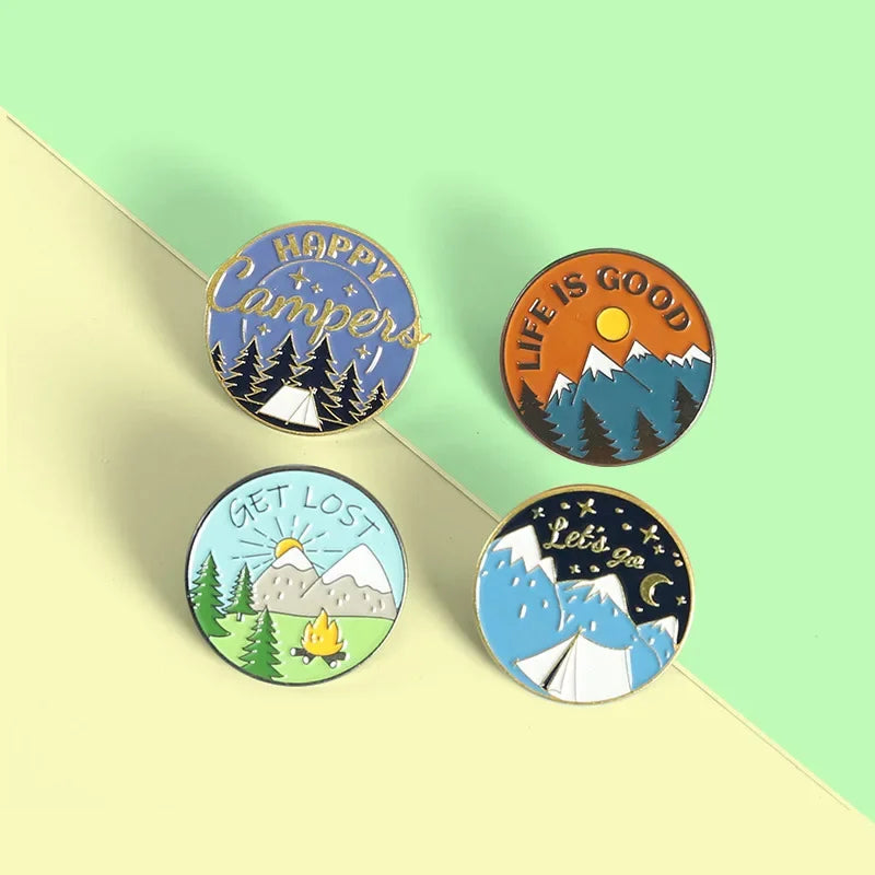 Scenic Snow Mountain Pine Tree Pattern Enamel Pin Social Power Brooch Custom Bag Lapel Shirt Badge Fun Cartoon Jewelry Gift for Pi-Mart
